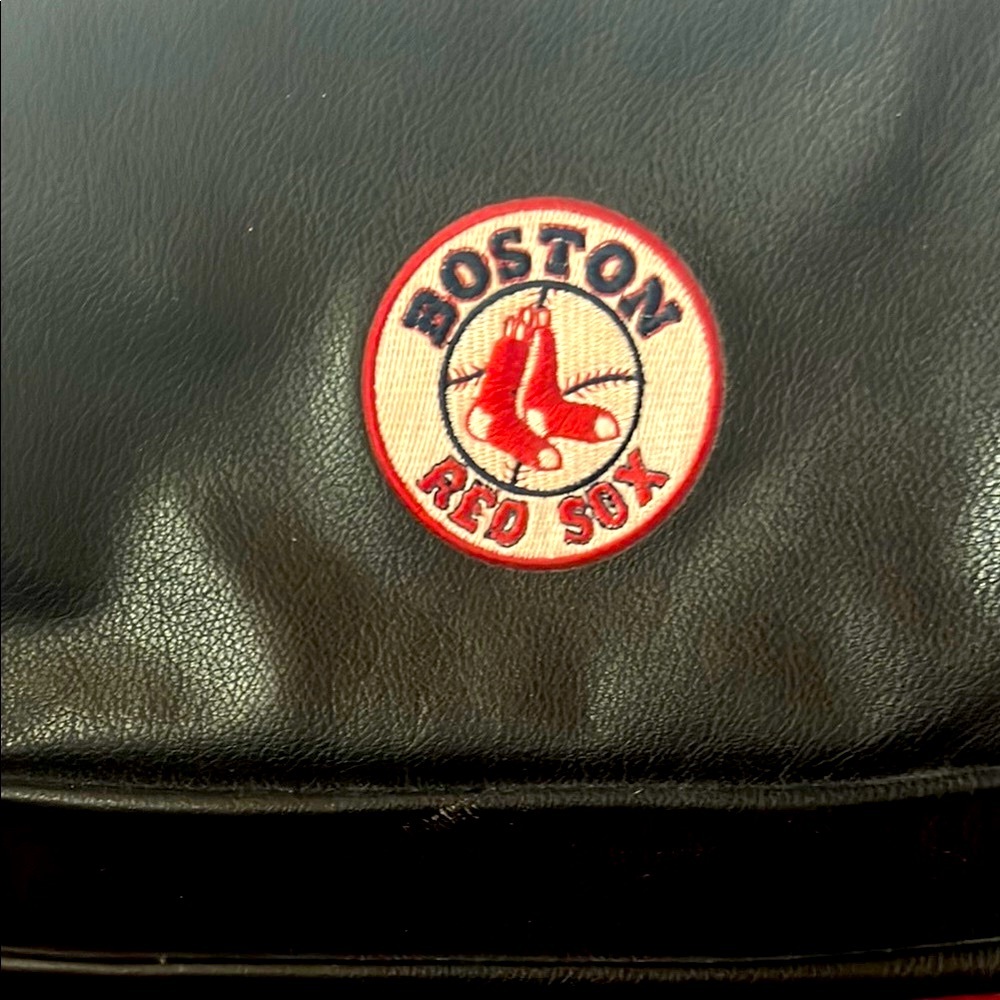 Boston Red Sox Black Leather Duffel Bag with Multiple Compartments